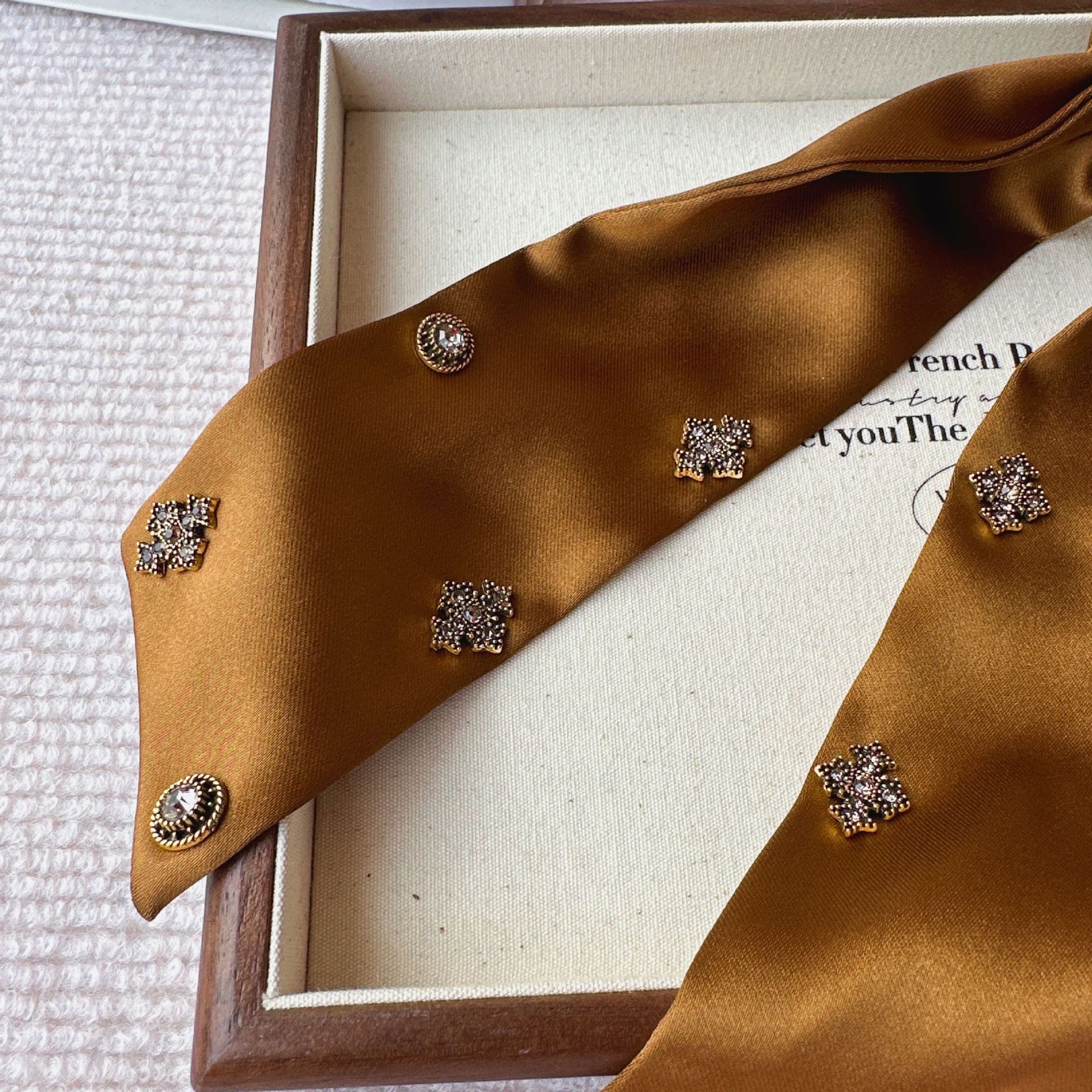 Women's French Rhinestone Satin Hair Tie Spring Accessory Black