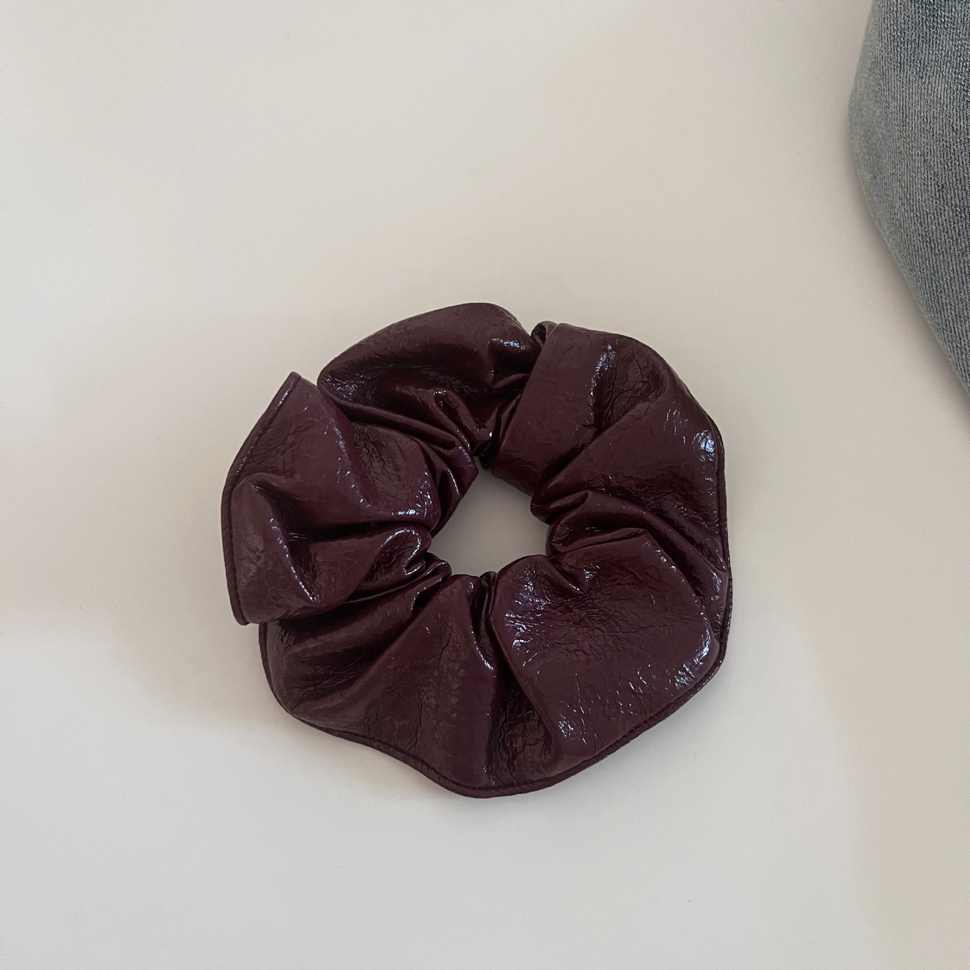 Women's Retro PU Leather Low Bun Hair Tie Autumn Winter Solid Color