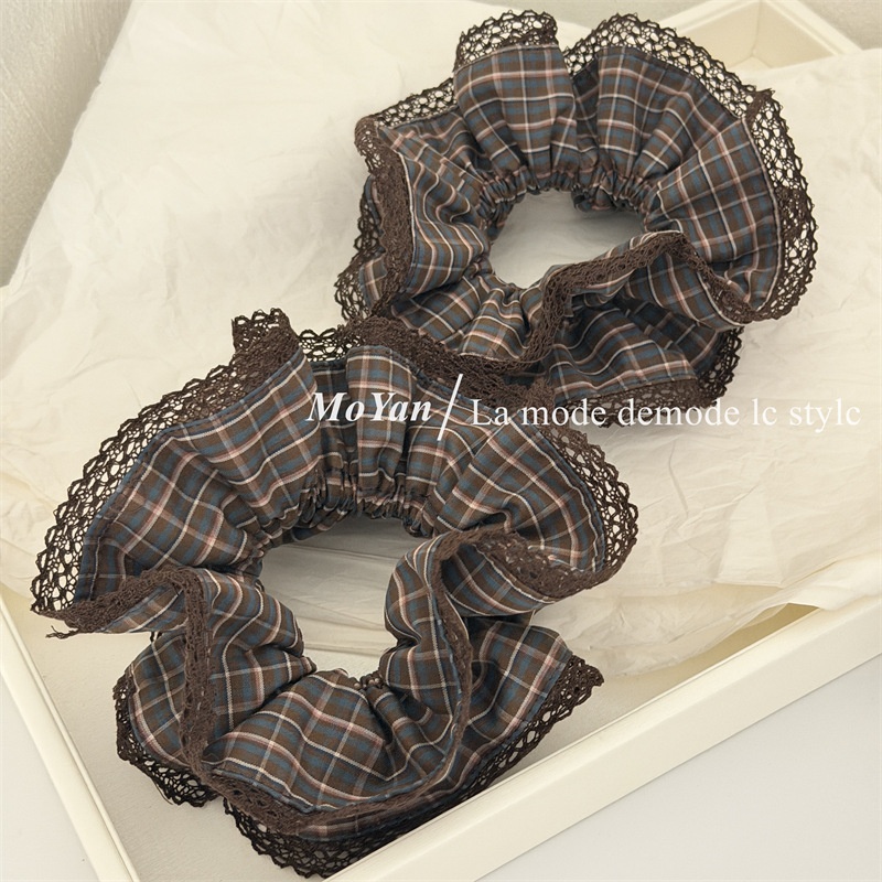 Women's Stylish Cloth Hair Scrunchies Retro Plaid Checkered Lace