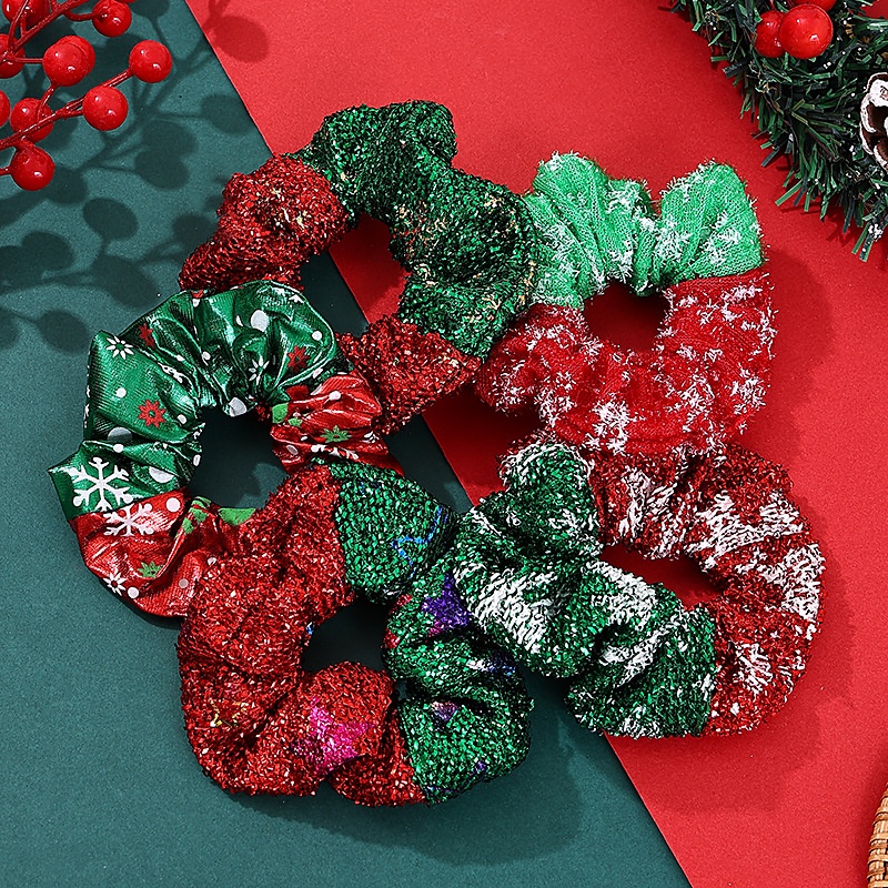 Women's Winter Cloth Scrunchie Christmas Snowflake Splicing Pattern