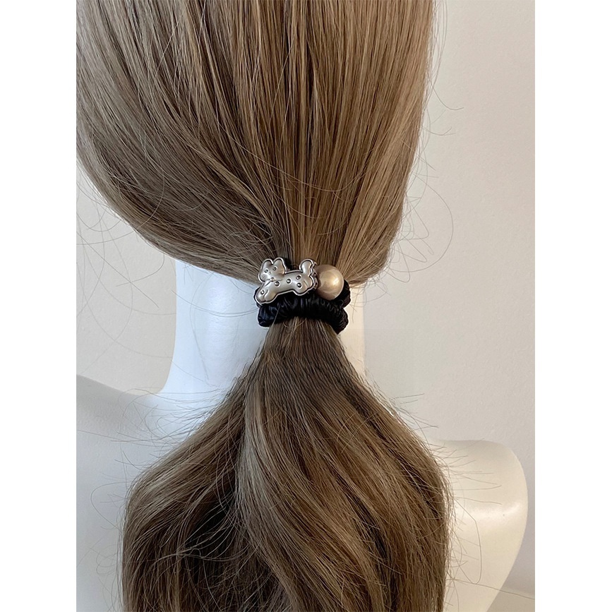 Women's Sweet Beaded Cloth Hair Rubber Band Black Cat Pattern