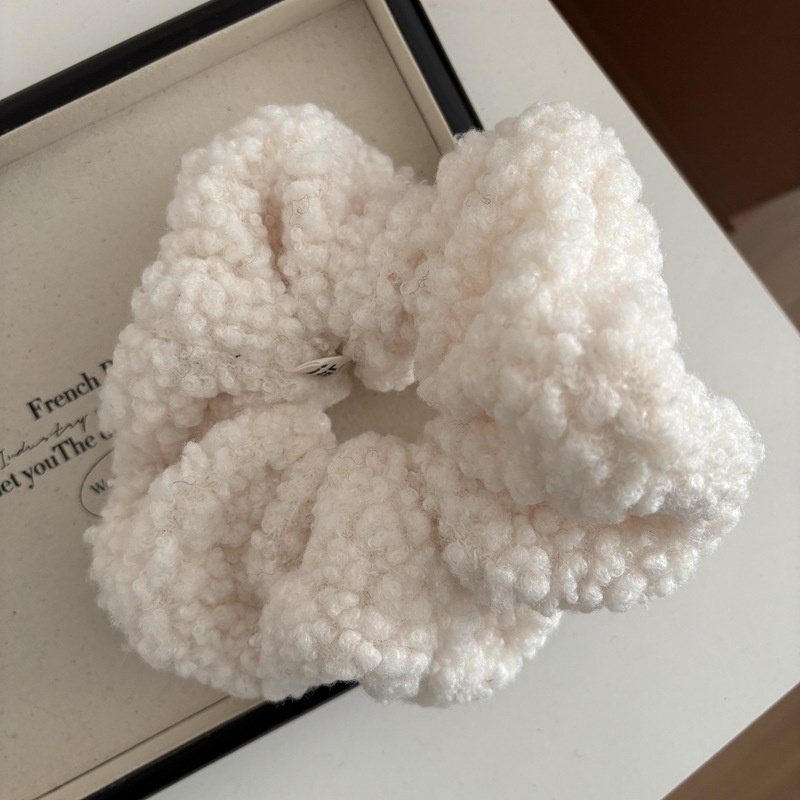 Women's Fluffy Lamb Wool Bow Hairband Winter Warm Hair Tie Solid Color