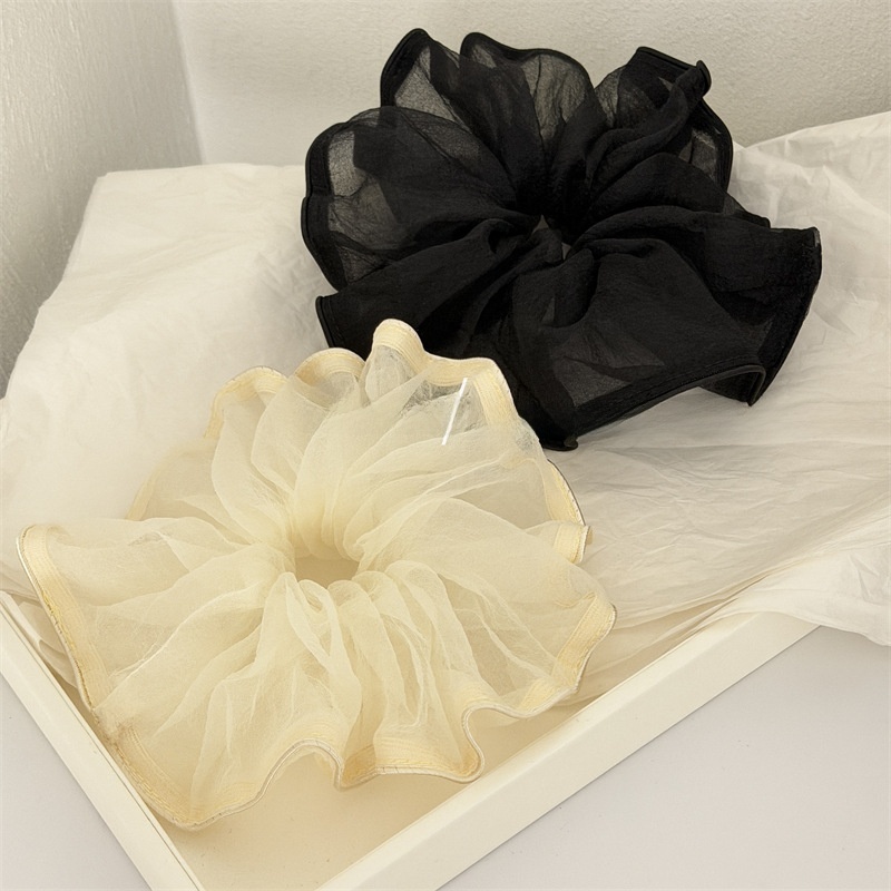 Women French Style Tulle Hair Tie Irregular Beige Spring Accessories