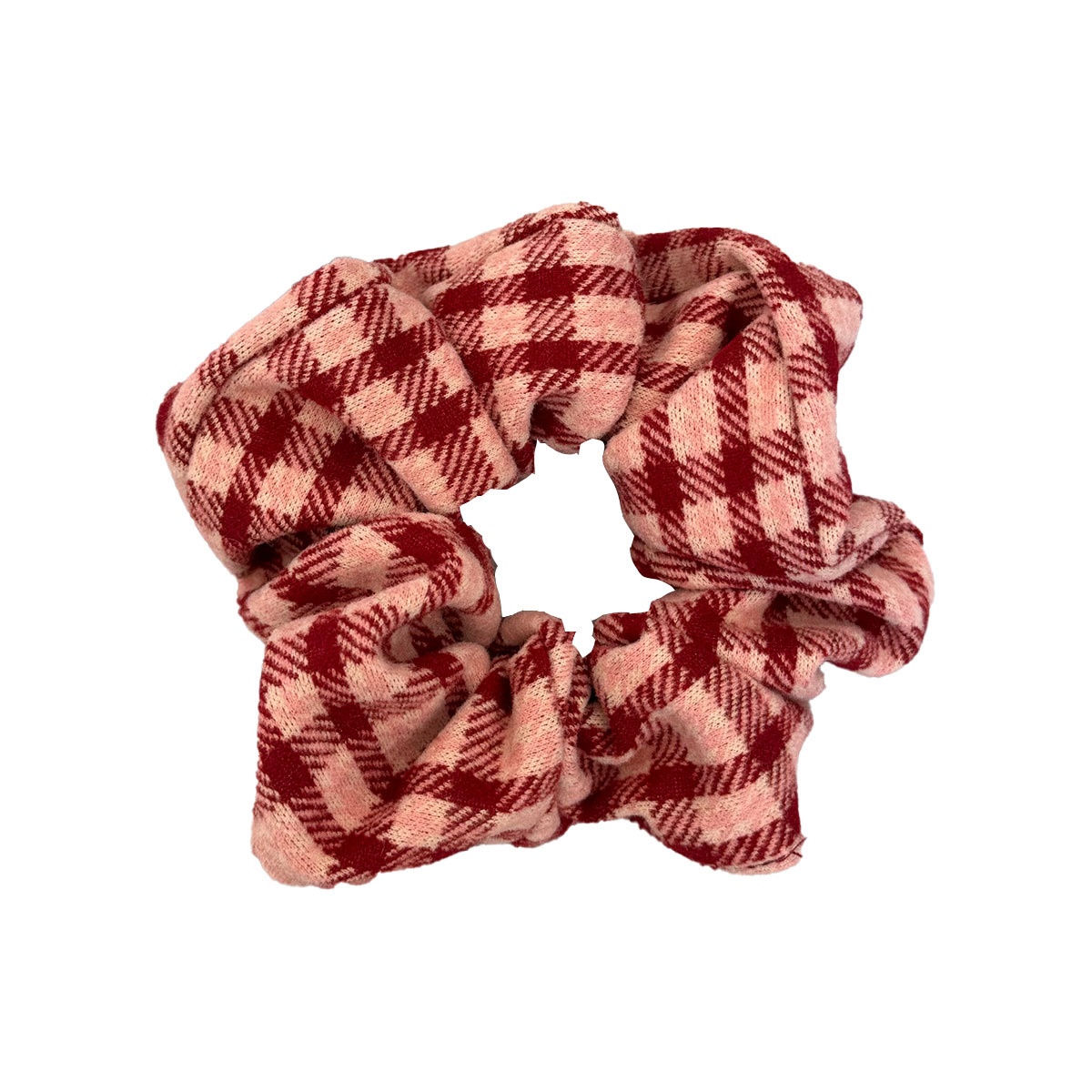 Women Girls Large Elastic Hair Scrunchie Forest Style Red Plaid Tie