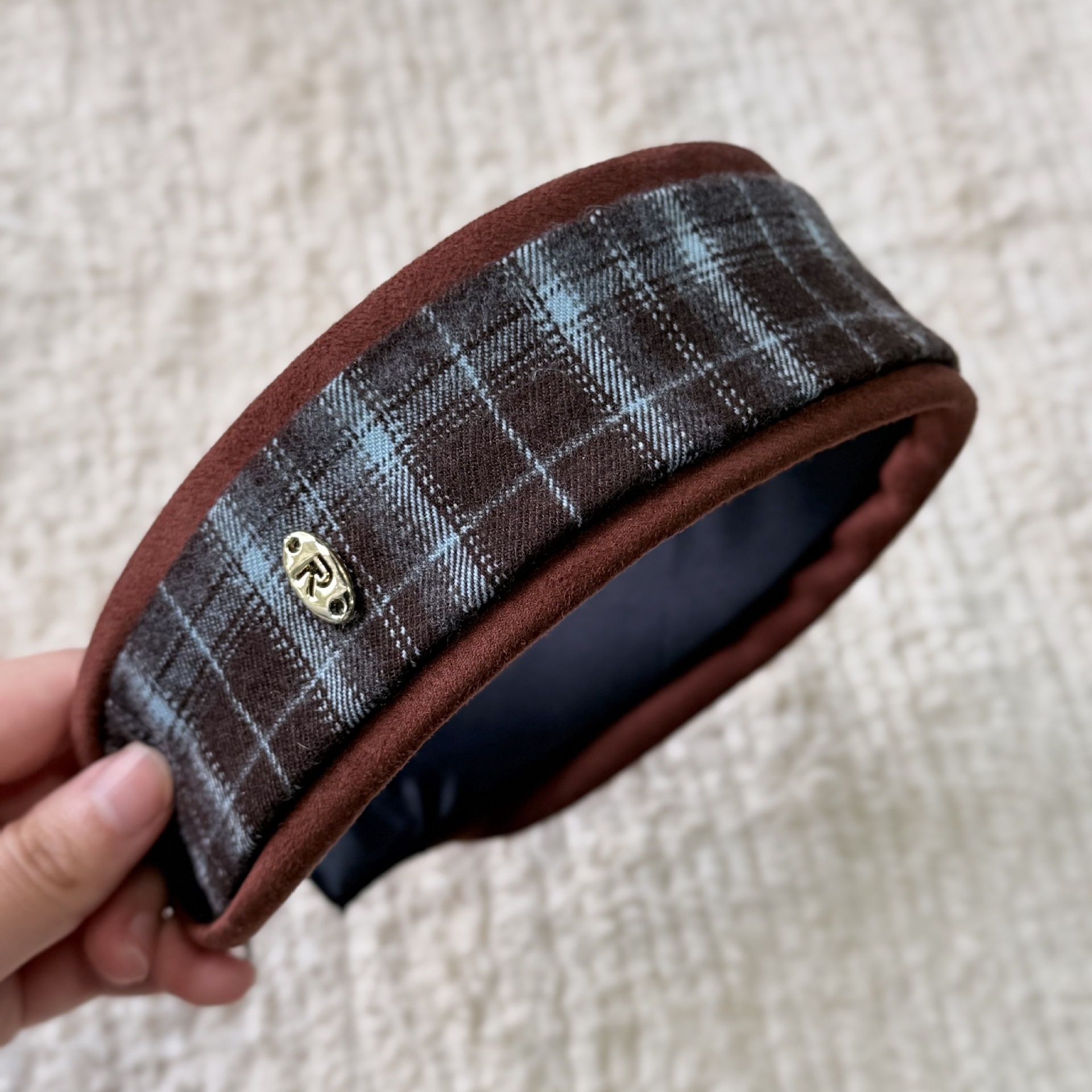 Women's Vintage Blue Plaid Hair Bands High Elasticity Fairy Style Cloth Ties