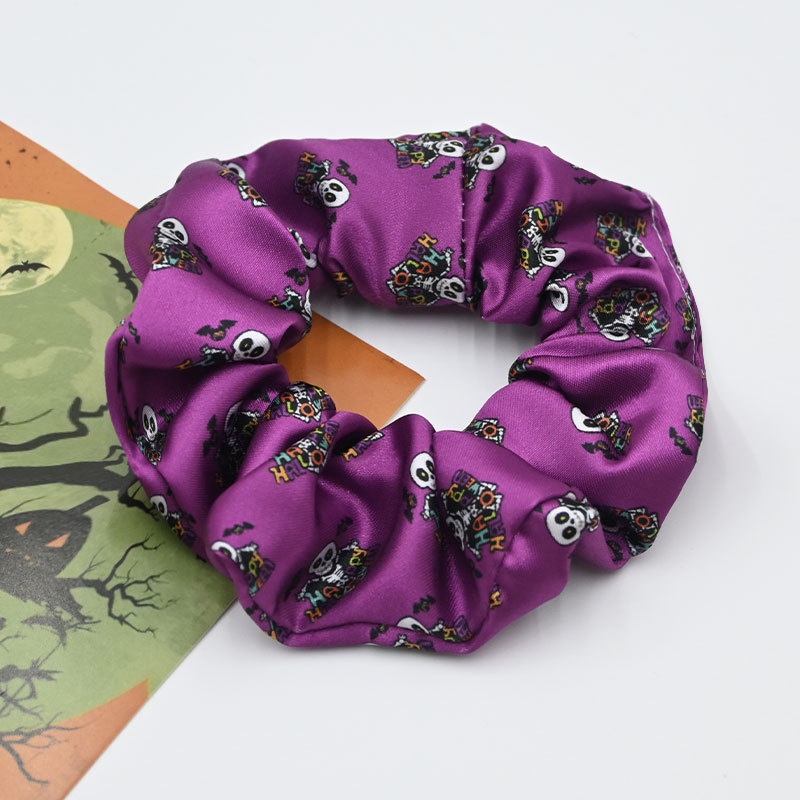 Women's Elastic Cloth Hair Scrunchie Cartoon Halloween Pumpkin Print