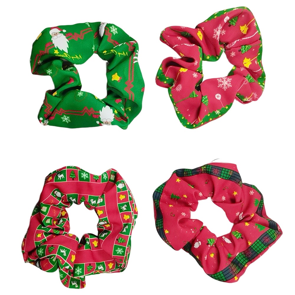 Women's Christmas Cloth Scrunchie Festival Hair Tie Solid Color