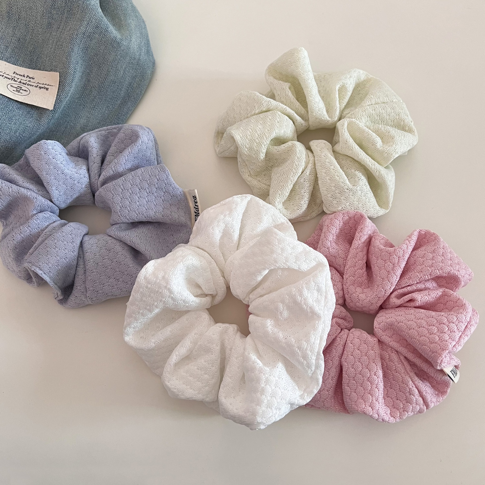Women's Versatile Bubble Knitted Cloth Elastic Hair Ties Solid Cream Colors