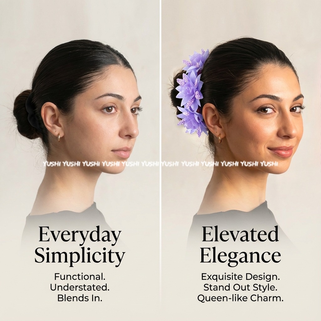 Women's Vintage Rose Cloth Hair Tie For Winter Champagne Floral