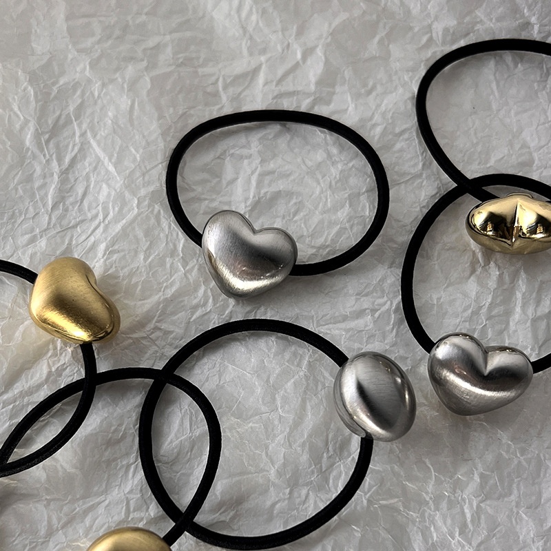 Women's Vintage Alloy 3D Love Ponytail Hair Rubber Band Brushed Metal