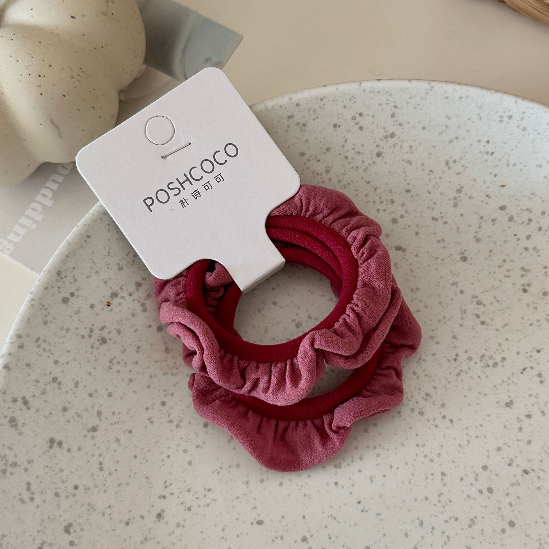 Women's Simple Floral Tulle Hair Ties 2 Pieces For Winter Khaki