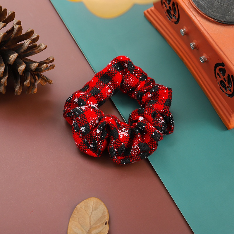 Women's Christmas Cloth Hair Scrunchie Color Block Plaid Snowflake