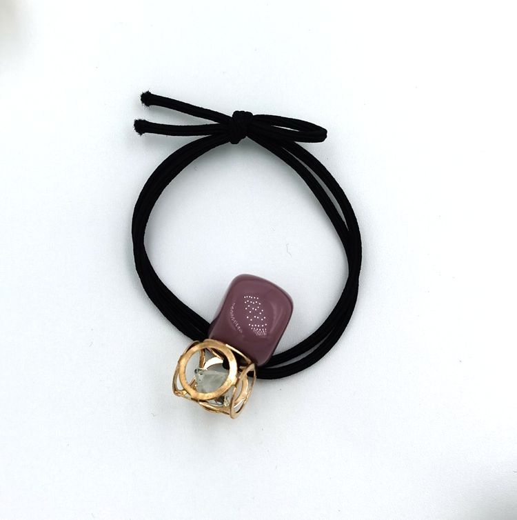 Girls Vintage Metal Zircon Ponytail Holder Geometric Square Beads