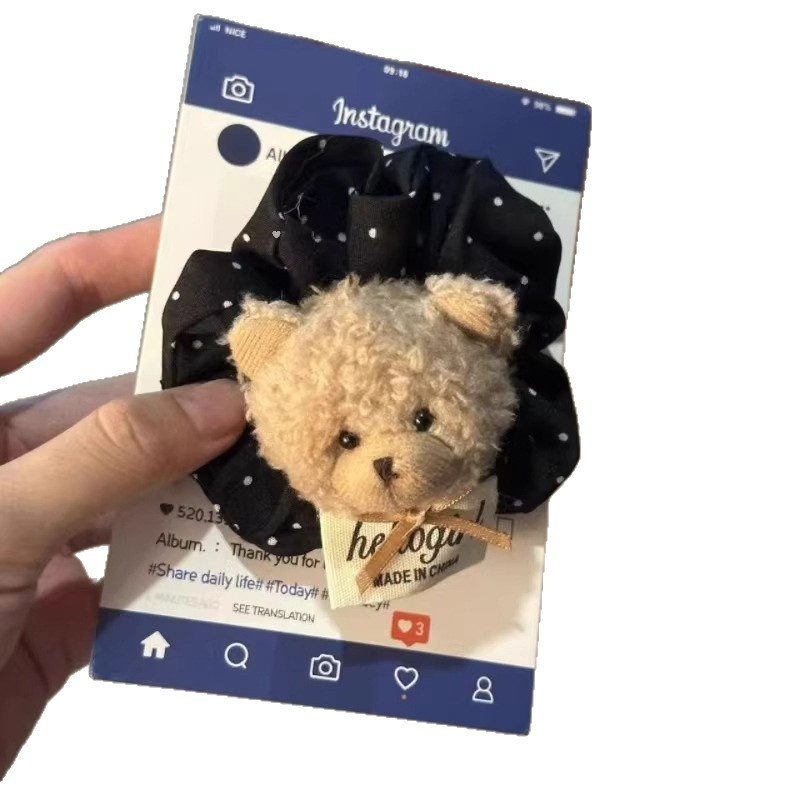 Women's Soft Cloth Hair Tie For Autumn Winter Little Bear Polka Dots