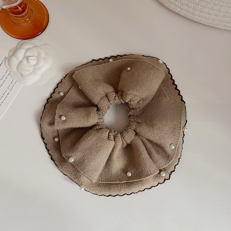 Women's Soft Pearl Knitted Wool Hairband For Winter Buns Solid Color