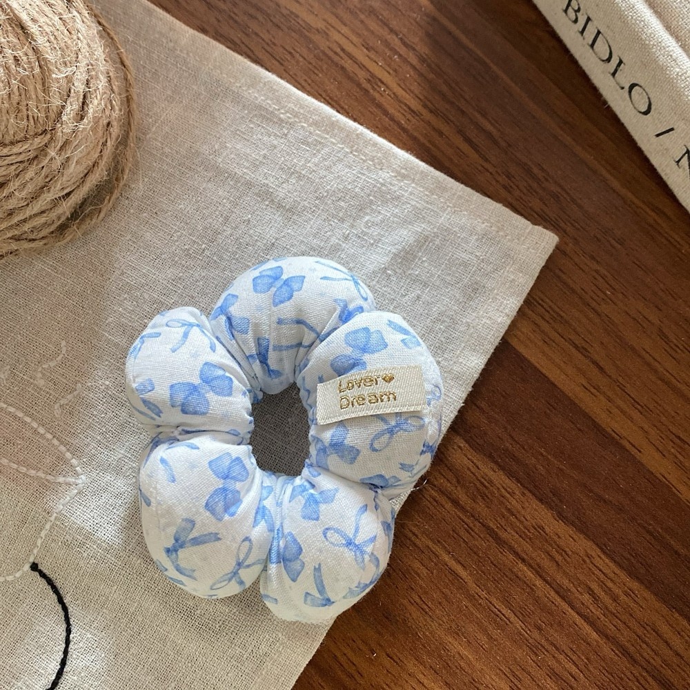 Women Sweet Cloth Bubble Braid Hair Rope Spring Floral Bow Knot Beige Pink