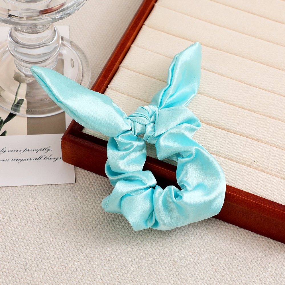 Women's Daily Satin Bowknot Hair Tie Rubber Band Black Bunny Ears