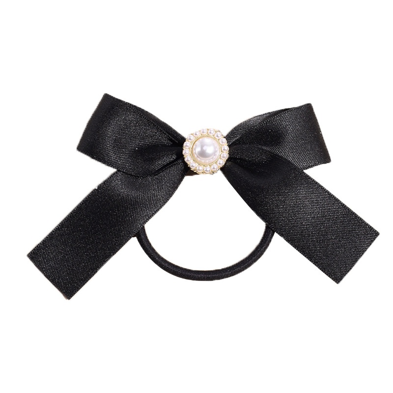 Women's Pearl Bow Cloth Hair Tie French Retro Houndstooth Plaid