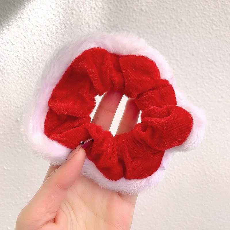 Women's Festive Cloth Scrunchie Hair Tie Red Star Christmas Tree