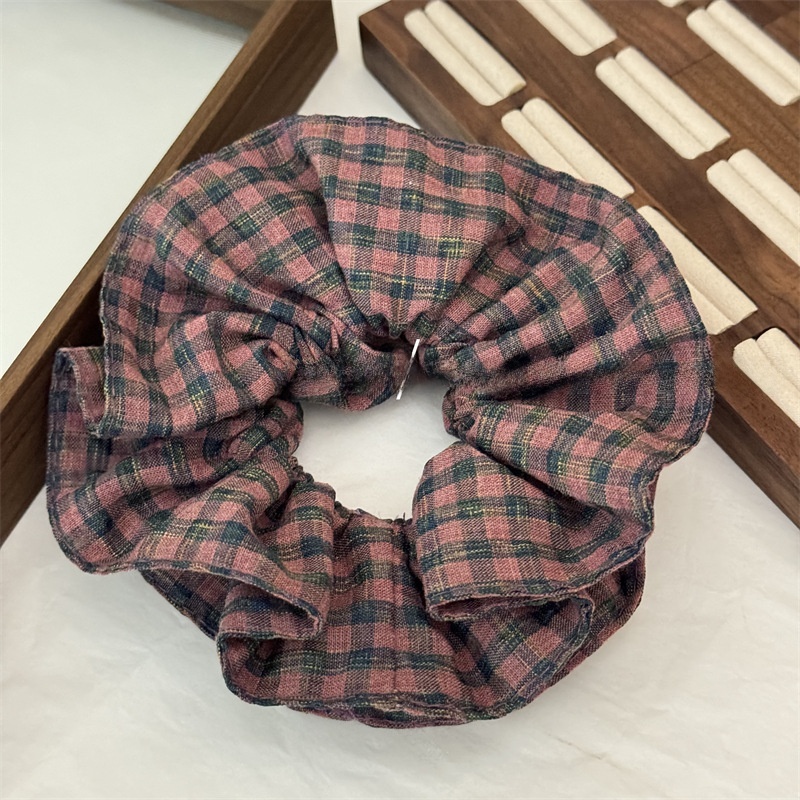 Women's Retro Soft Cloth Everyday Scrunchie Hair Tie Pink Plaid