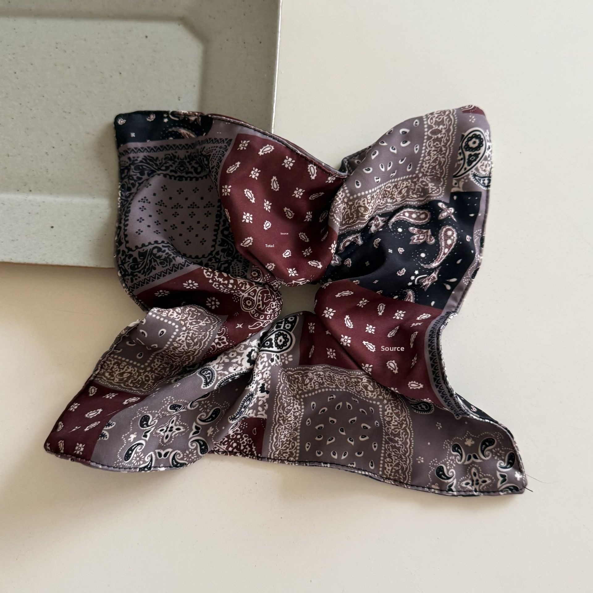 Women's Autumn Winter Cloth Hair Scrunchie Retro Grey Cashew Nuts Print