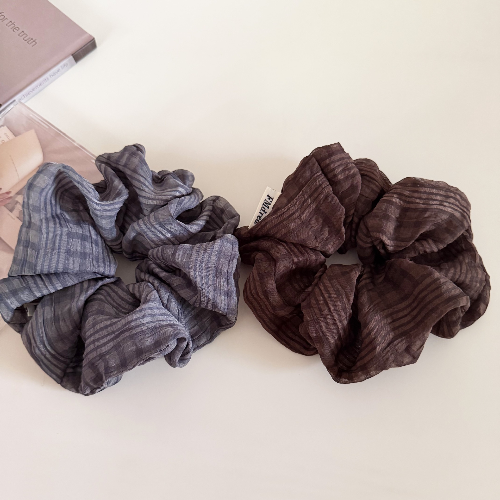 Women's Spring Tulle Hair Tie Scrunchie Daily Accessory Coffee Striped