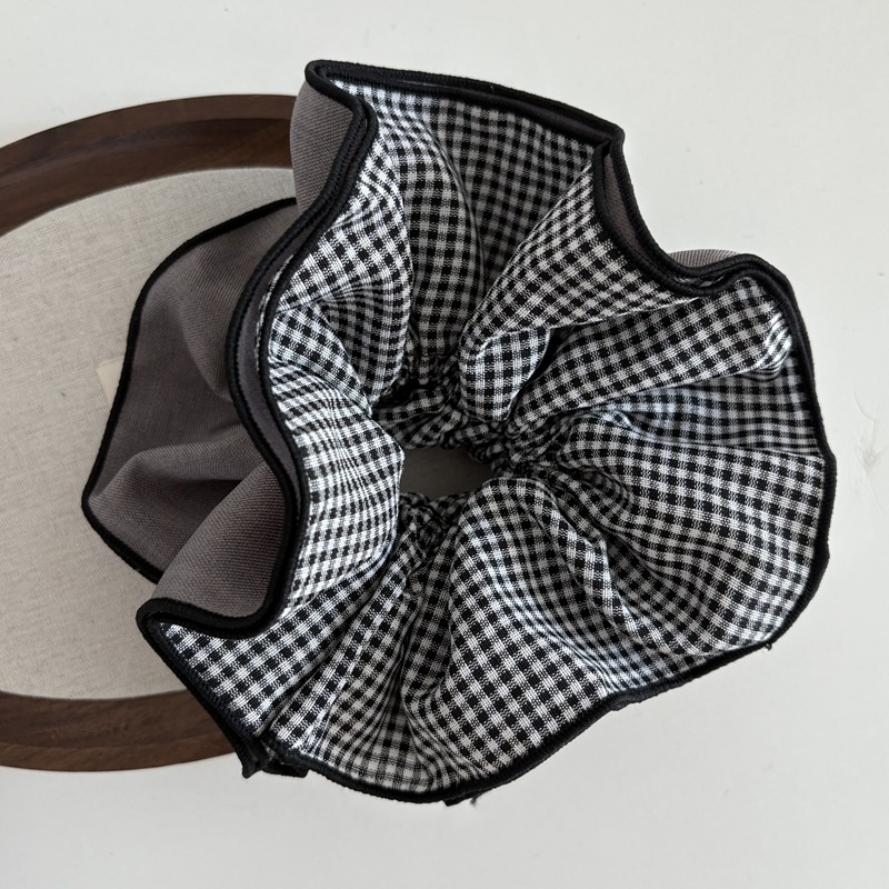 Women's Fabric Multi-Layer Hair Scrunchie Preppy Color Block Plaid