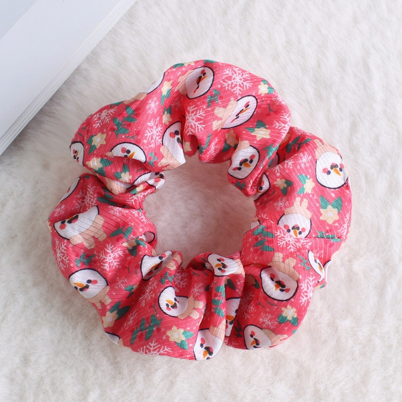 Unisex Holiday Cloth Hair Tie Scrunchie Christmas Snowman Pattern