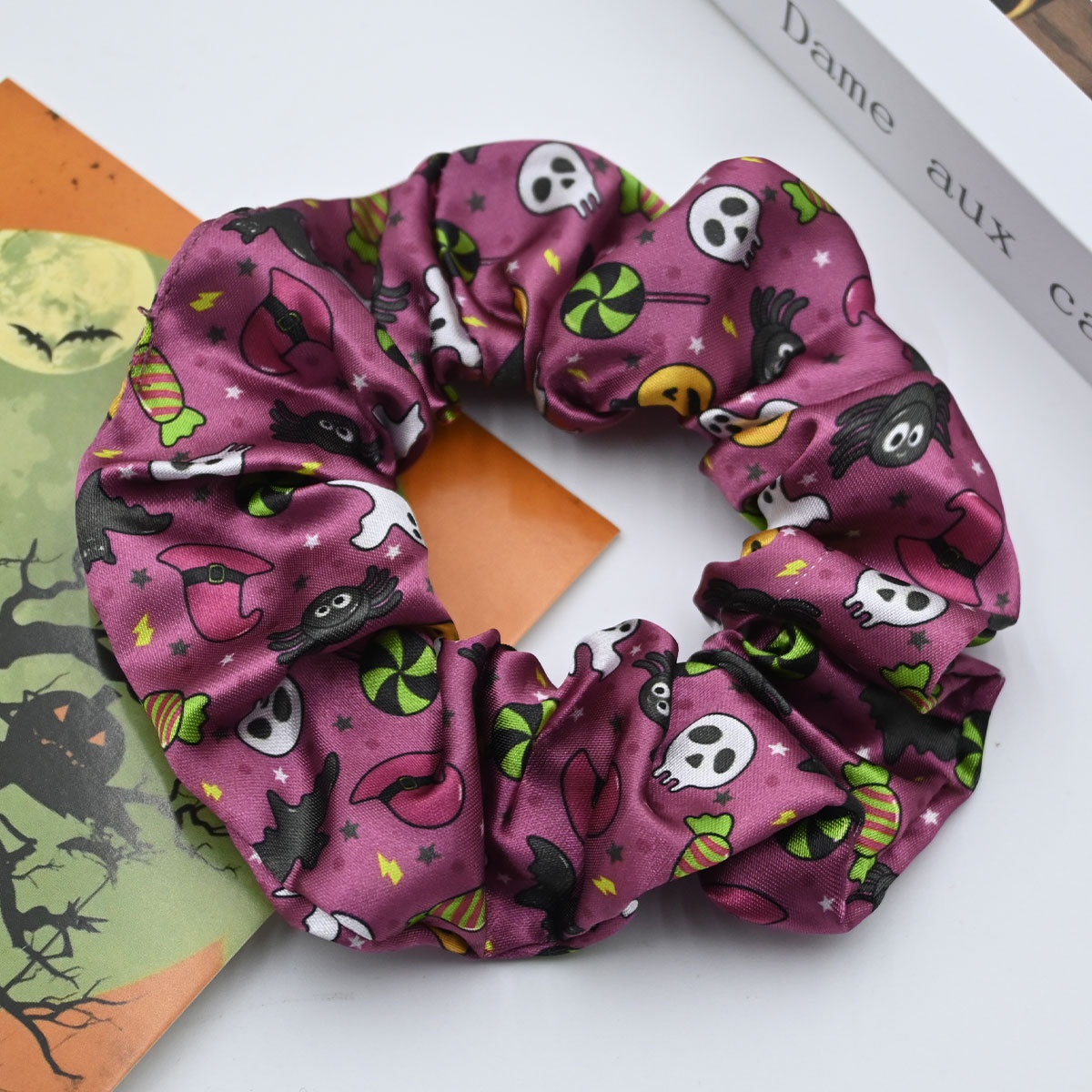 Women's Stylish Cloth Hair Scrunchies Festive Halloween Pumpkin Print
