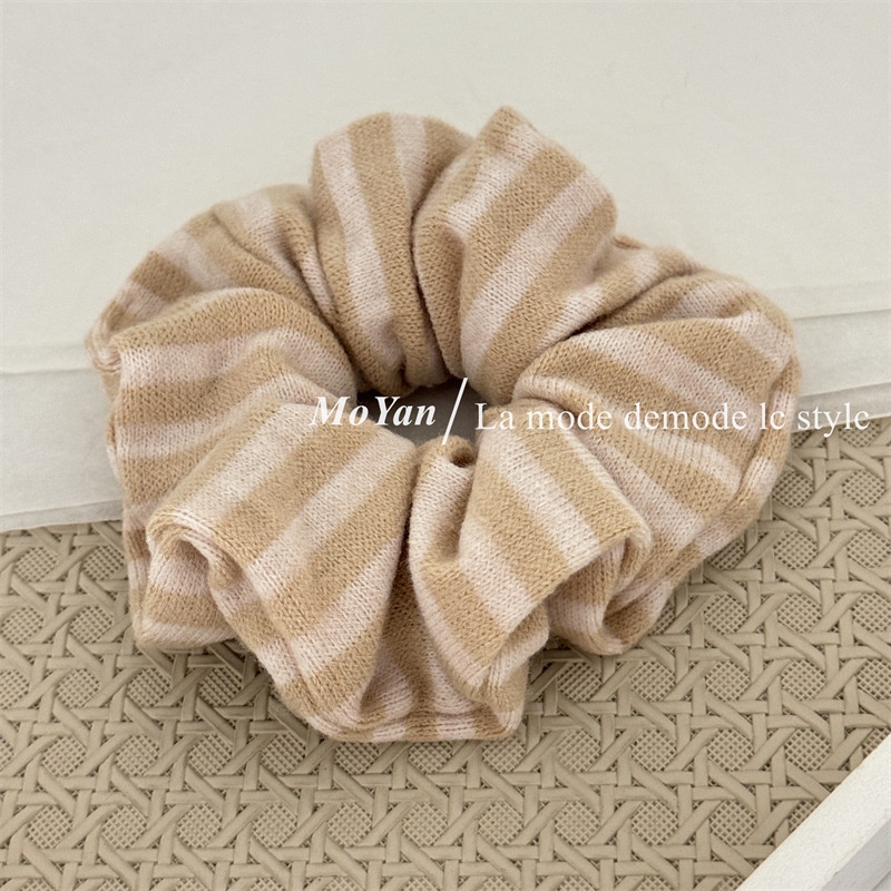 Women's Soft Knitted Winter Hair Ties Retro Stripe Color Block