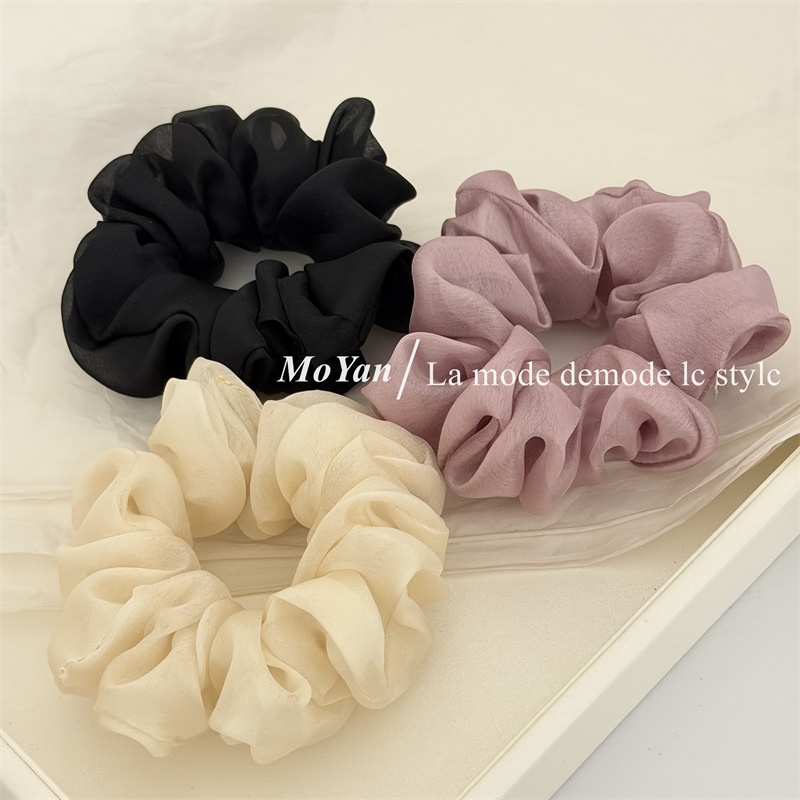 Women's Daily Simple Soft Tulle Hair Scrunchie Solid Color Beige