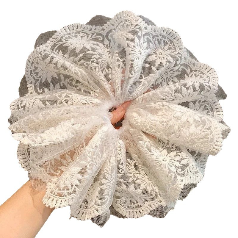 Women's Elegant Banquet Oversized Lace Elastic Hair Tie White Floral