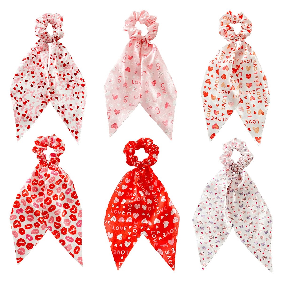 Women's Valentine's Day Sweetheart Lip Print Cloth Ribbon Elastic Hair Tie