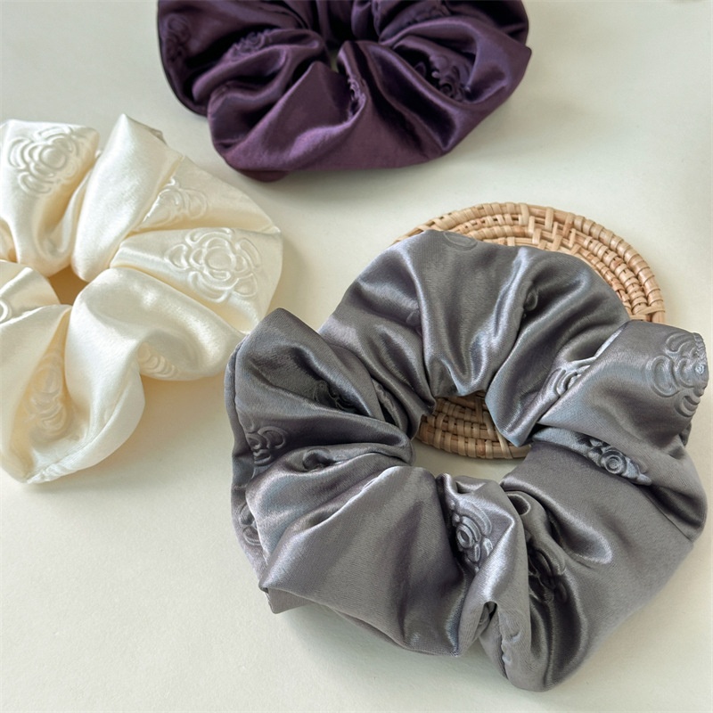 Women's Luxury Embossed Satin Large Bow Hair Ties Solid Color Versatile Hair Bands