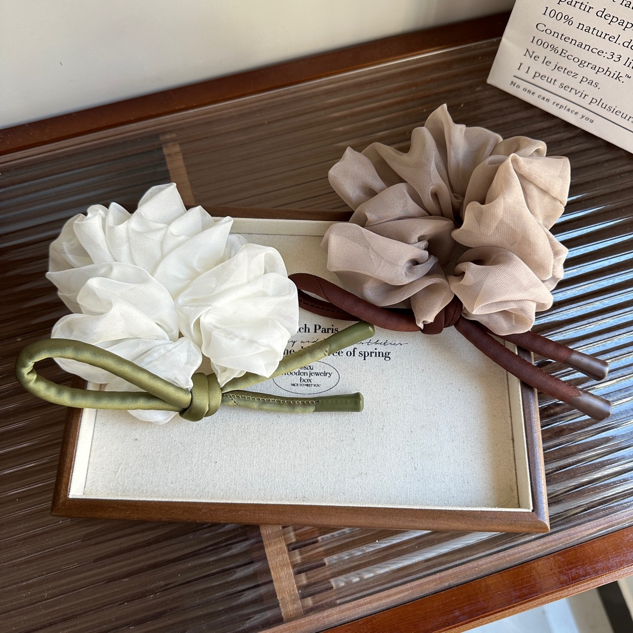 Women's Elegant French Chiffon Spring Hair Tie Coffee Bowknot