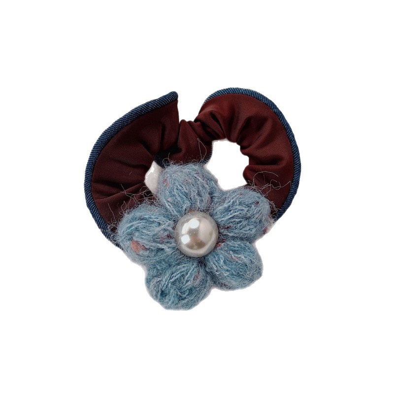 Women's Pearl Knitted Flower Elastic Hair Tie Floral Blue Yellow Hair Band
