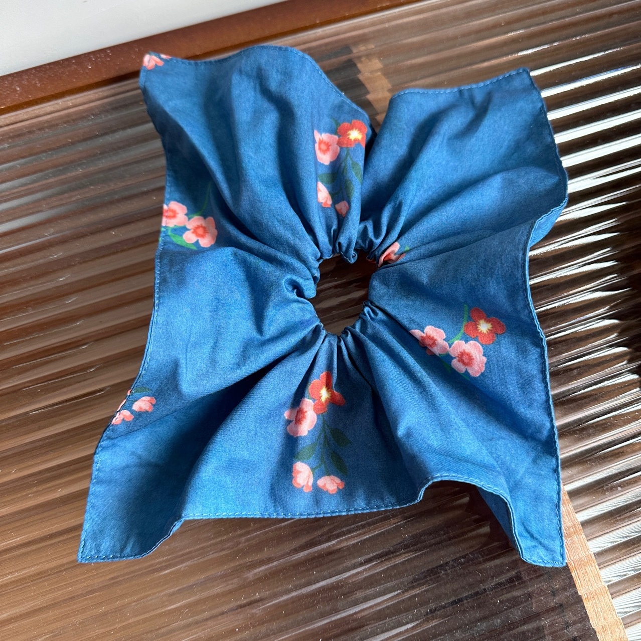 Women's Spring French Cloth Hair Tie Peacock Blue Ditsy Floral