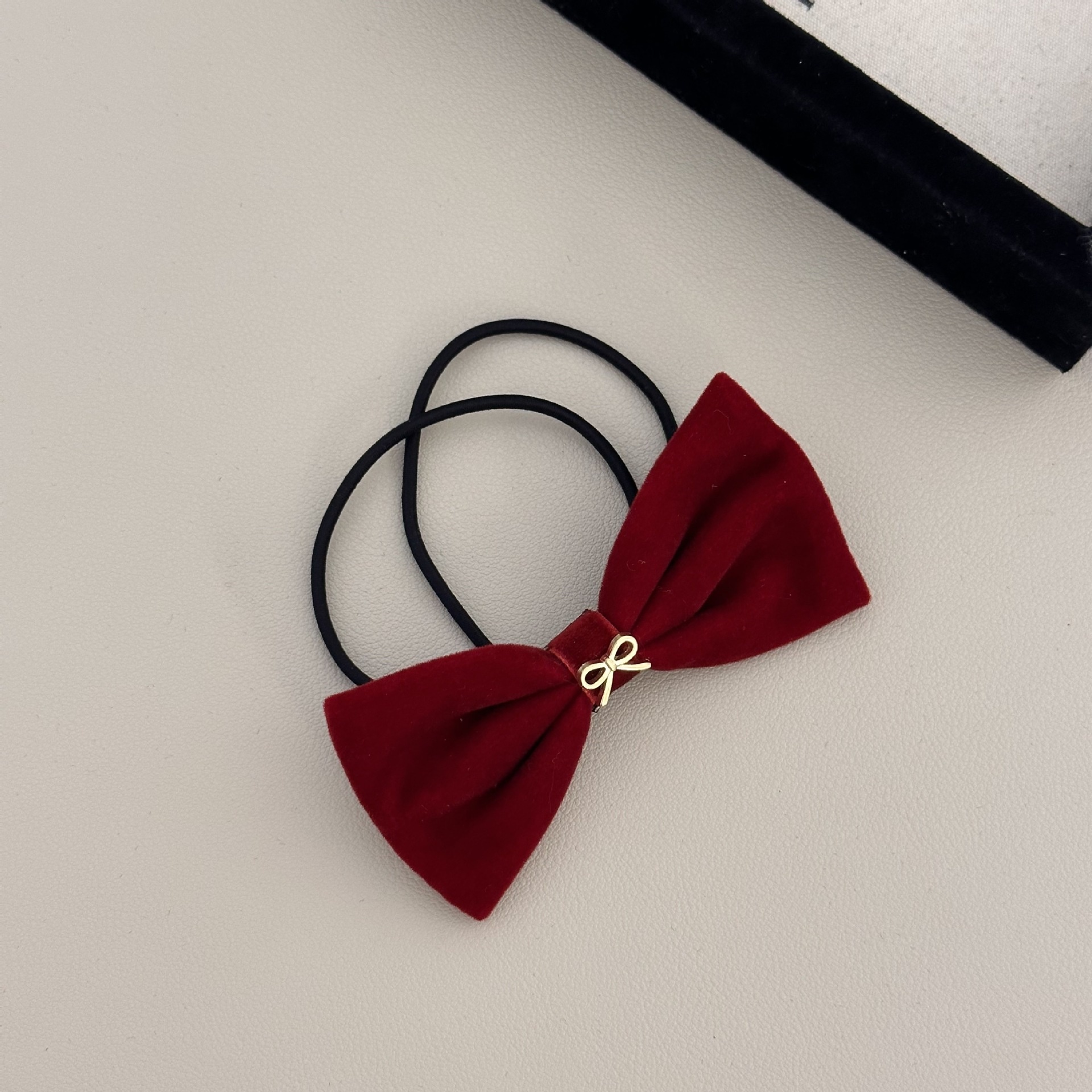 Women's Elegant Velvet Bowknot Hair Tie Pearl Ponytail Holder Black