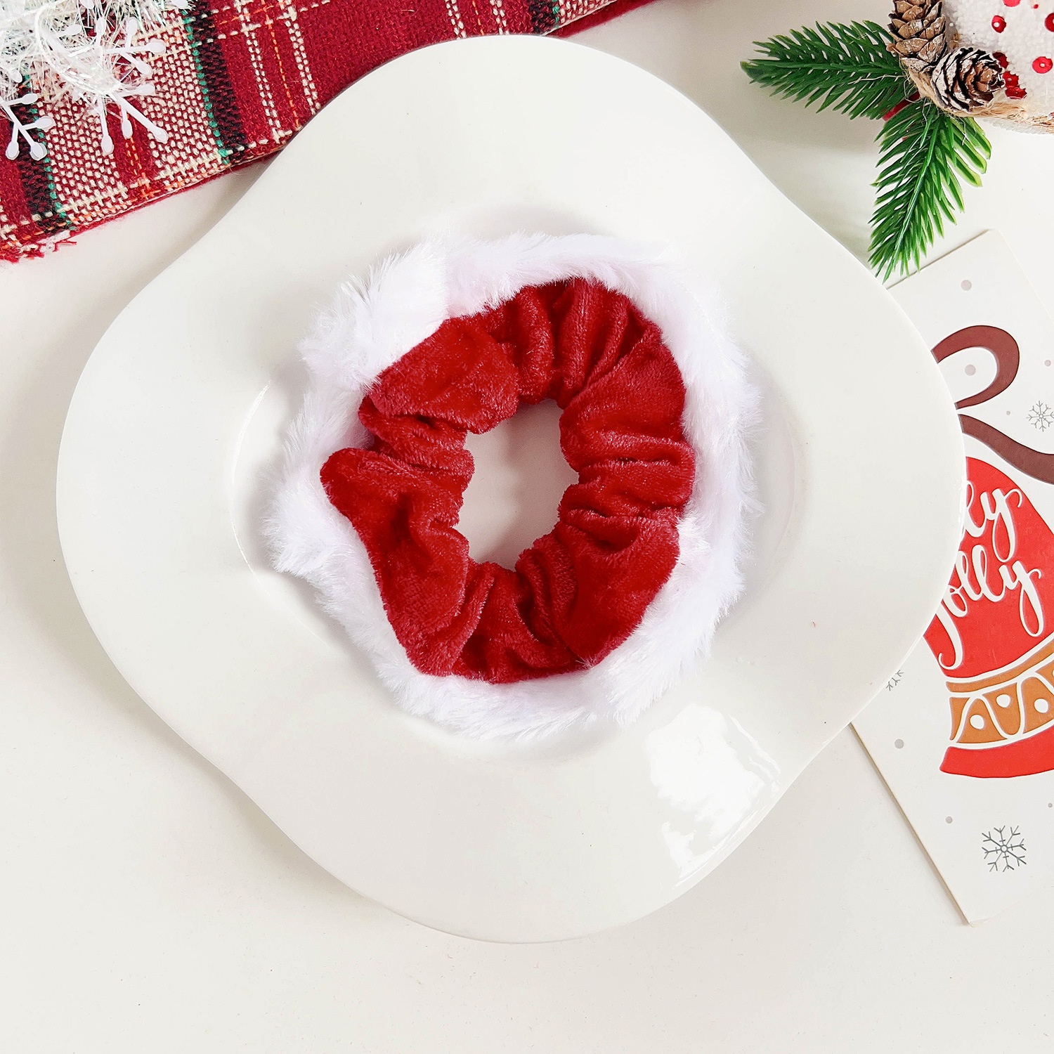 Women's Christmas Plush Hair Ring Elegant Gold Velvet Ponytail Tie