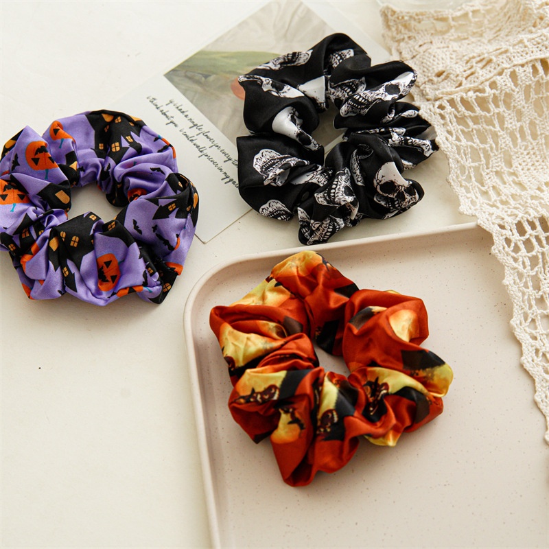 Women's Halloween Cartoon Print Satin Scrunchie Festive Party Hair Tie