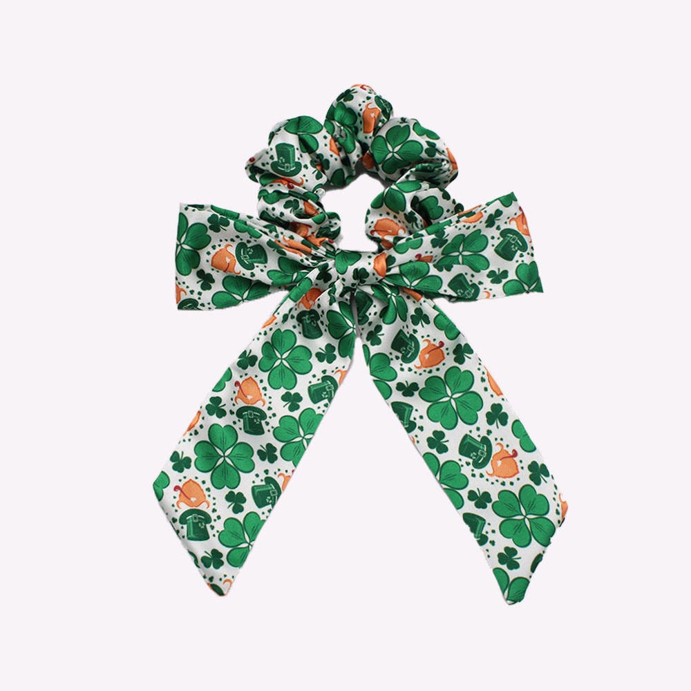 Women's Big Bow Hair Tie Headband Green Shamrock St. Patrick's Polyester