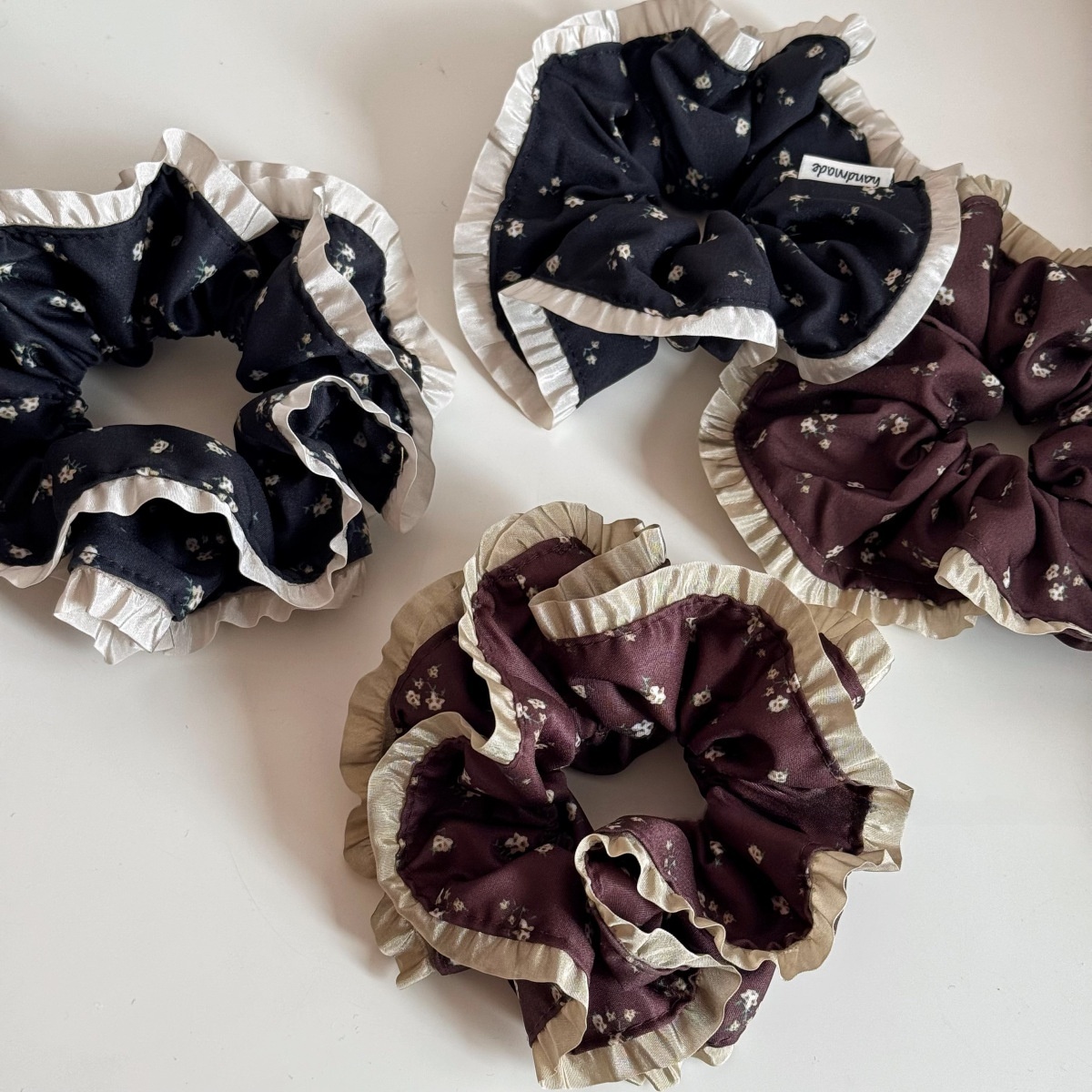 Women's Elegant Coffee Ditsy Floral Cloth Hair Tie for Winter Styling