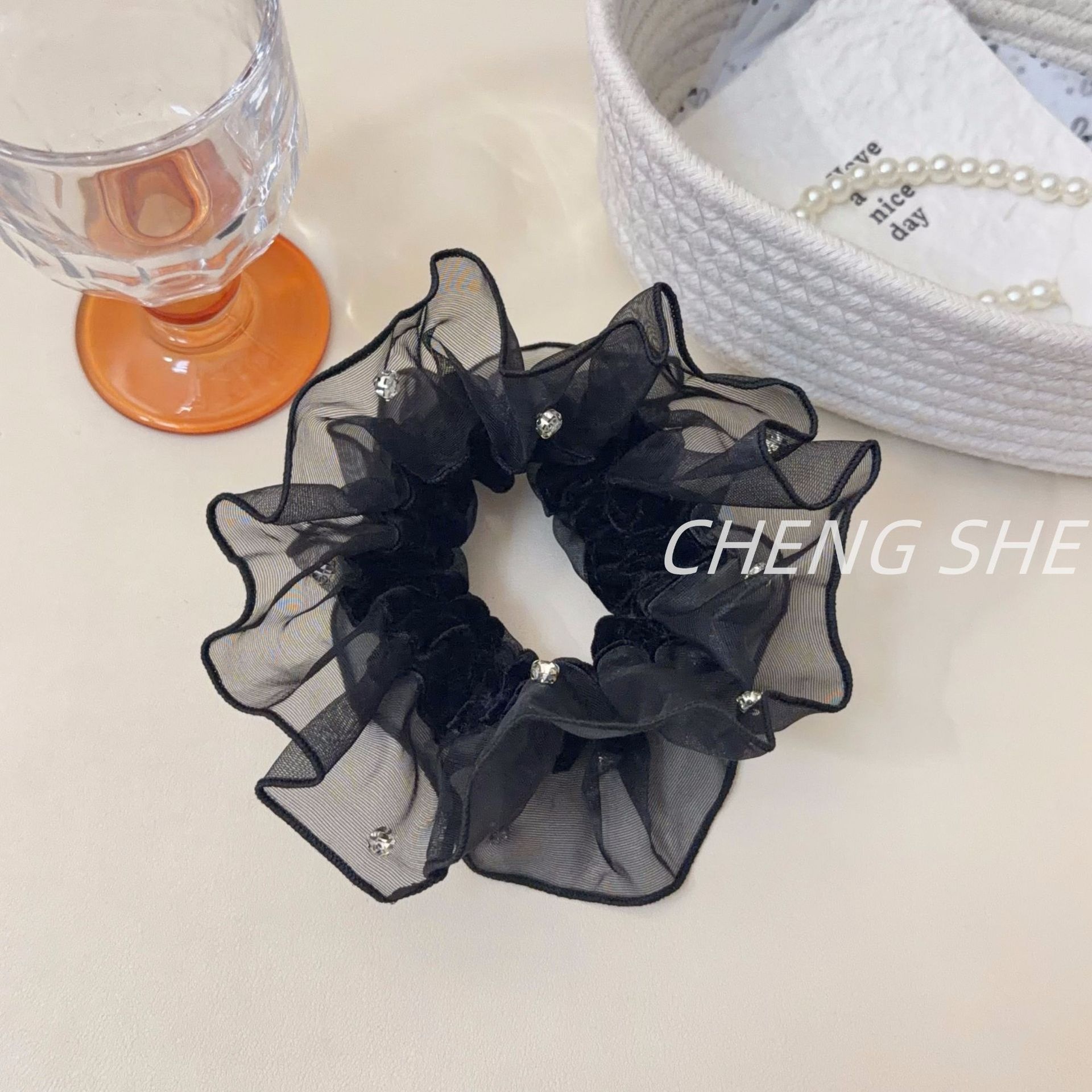 Women's Everyday Elegant Organza Rhinestone Hair Tie Solid Yellow