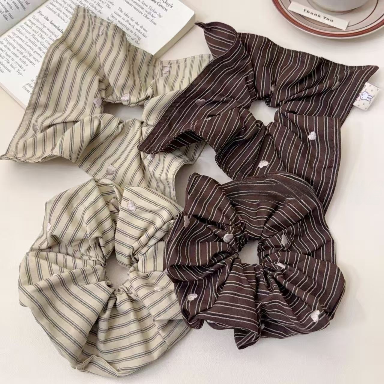 Women's Spring French Style Cloth Hair Tie Coffee Heart Pattern