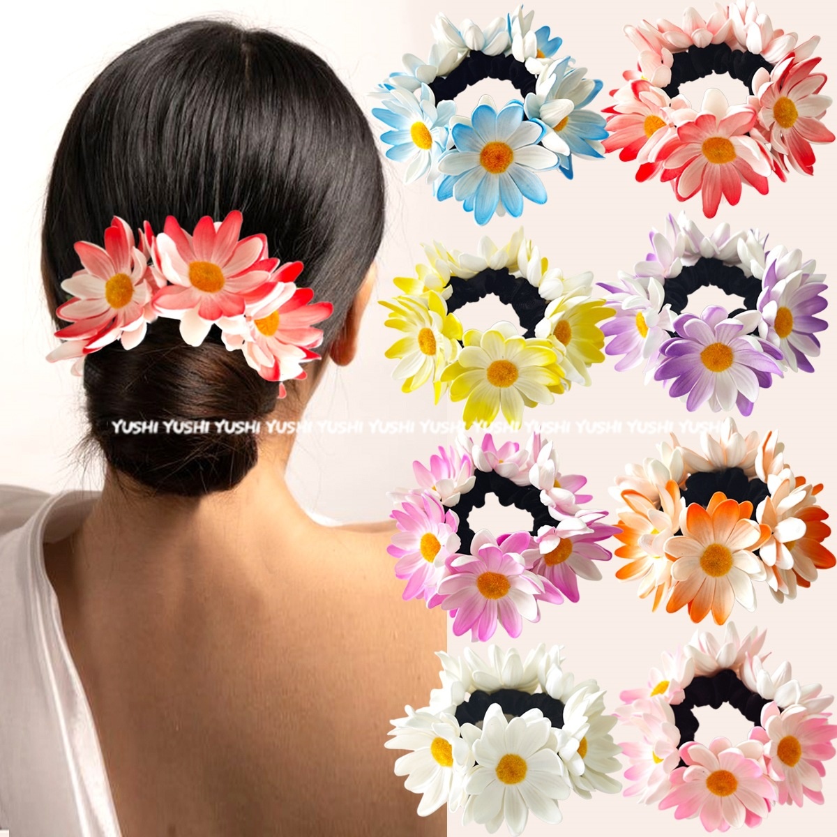 Women's Bohemian Sunflower Daisy Spiral Hair Ties Pastoral Style Floral Bands