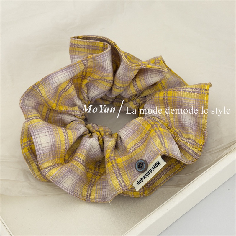 Women's Spring Soft Cloth Hair Tie Accessories Yellow Plaid Lace