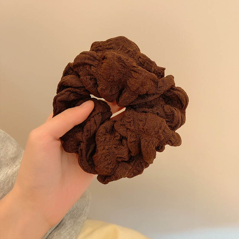 Women's Large Mori Style Scrunchie Beige Polka Dot Cloth Hair Tie