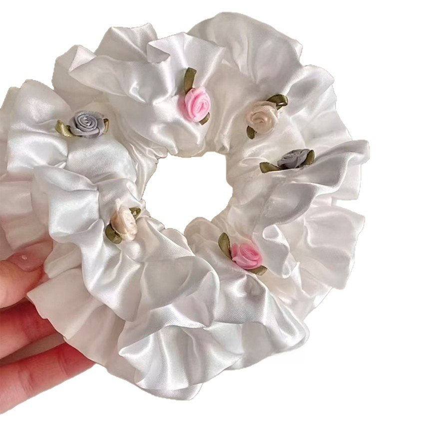 Women's French Spring Satin Hair Tie Scrunchie Colorful Ditsy Floral