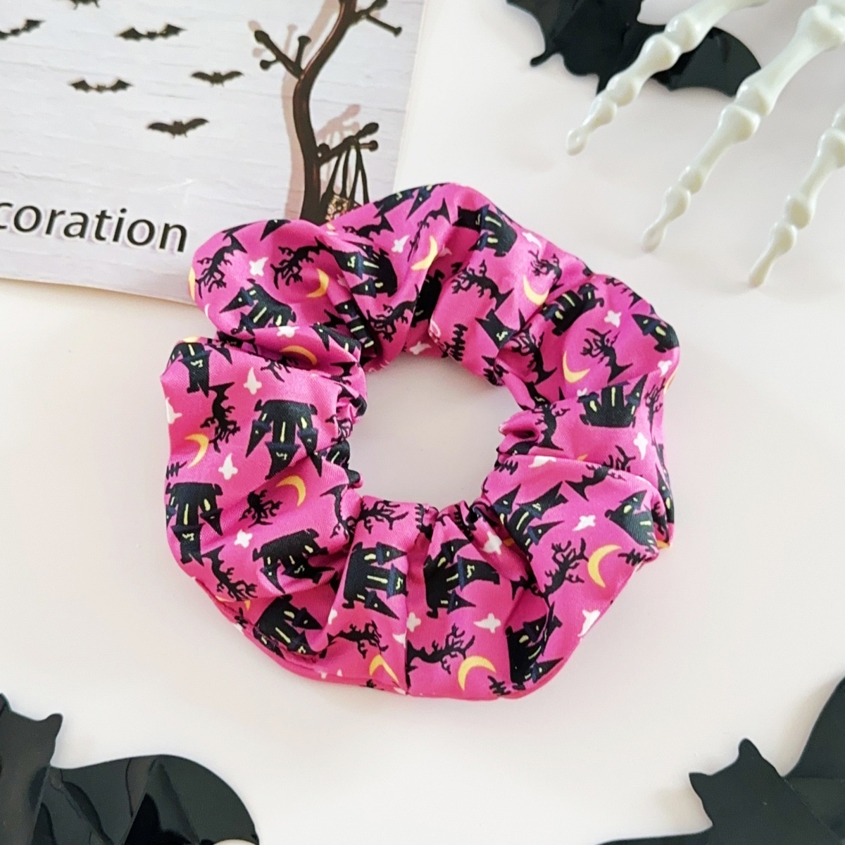 Women's Elastic Cloth Hair Ties Dark Halloween Pumpkin Skull Print