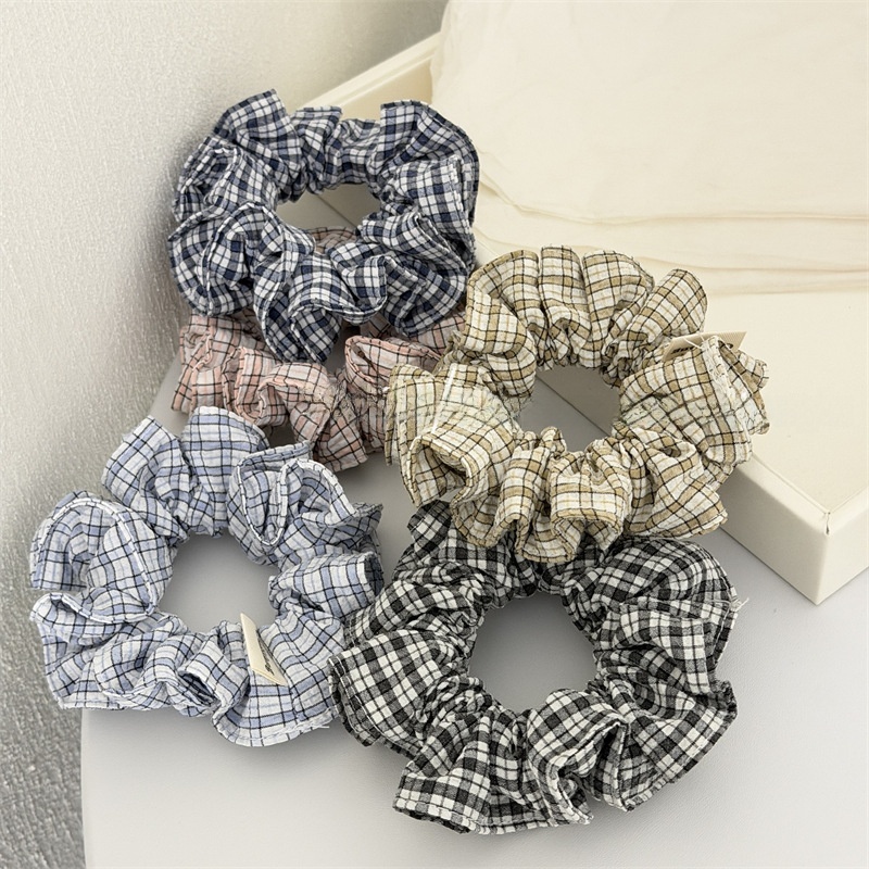 Women's Cloth Hair Scrunchies Daily Ponytail Holder Checkered Plaid